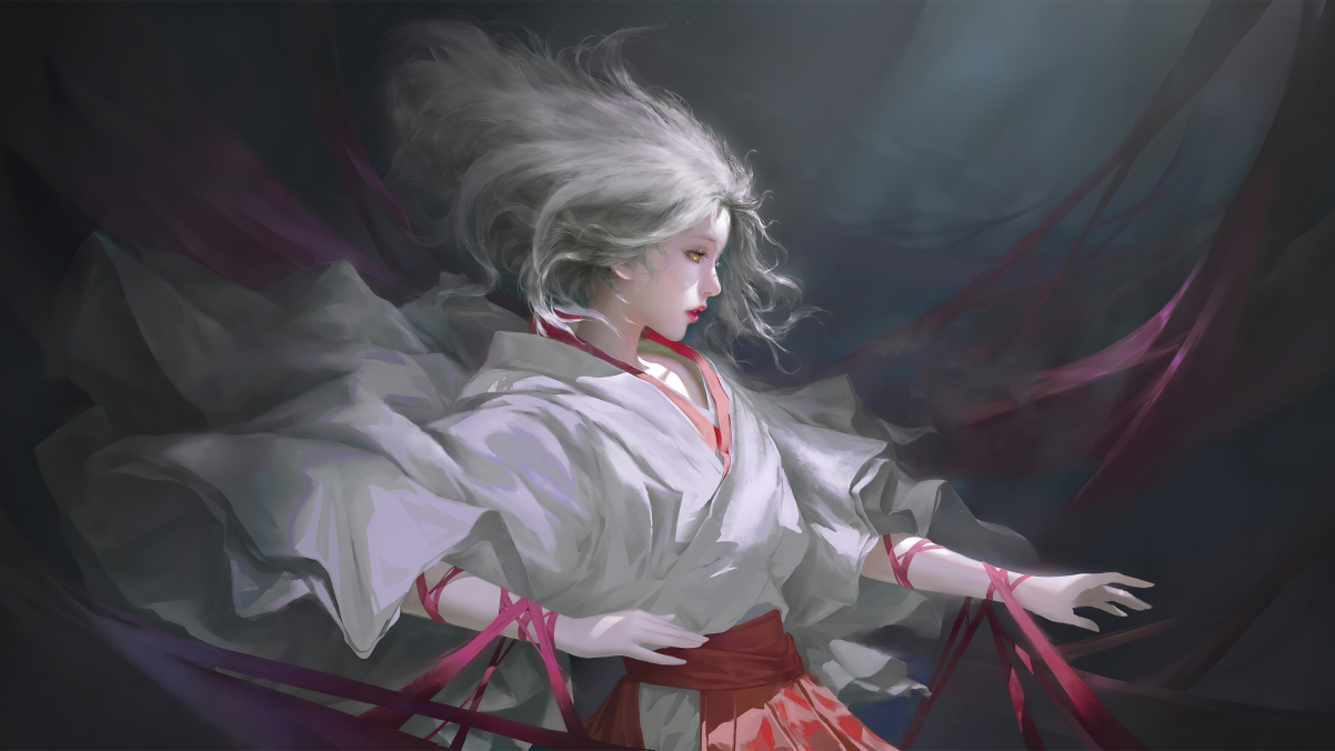 古风少女 白发 白色衣服 唯美 4K壁纸