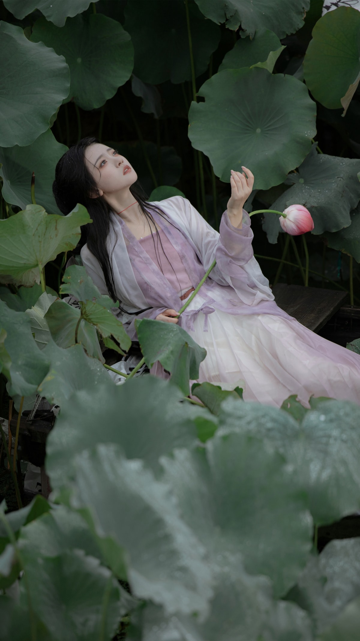 荷叶 荷花 古风美女4k手机壁纸竖屏