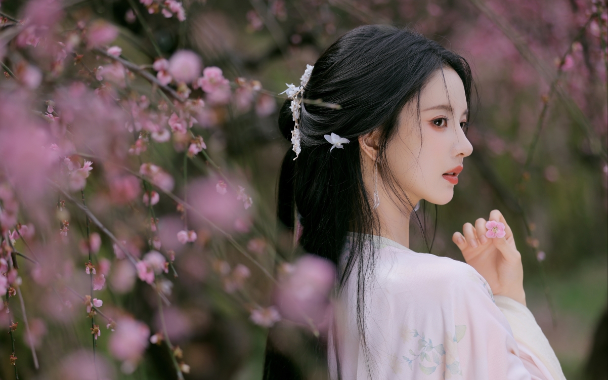 樱花 养眼古风美女 刘些宁 4K桌面壁纸