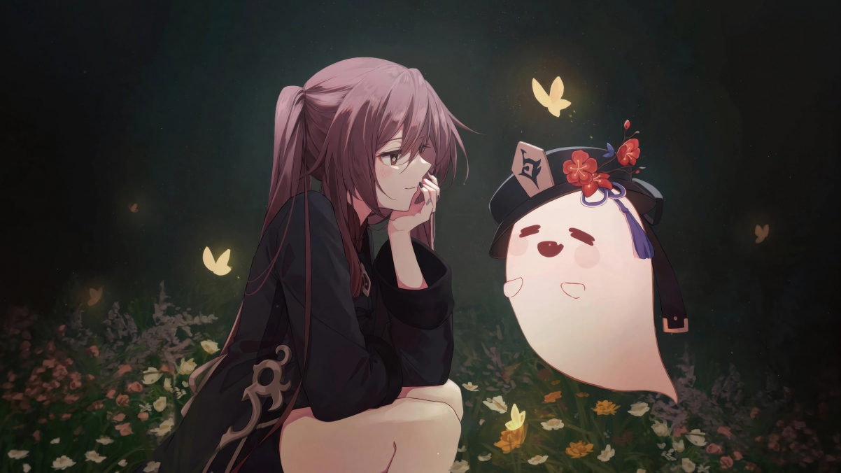原神胡桃 小幽灵 蝴蝶 4K壁纸