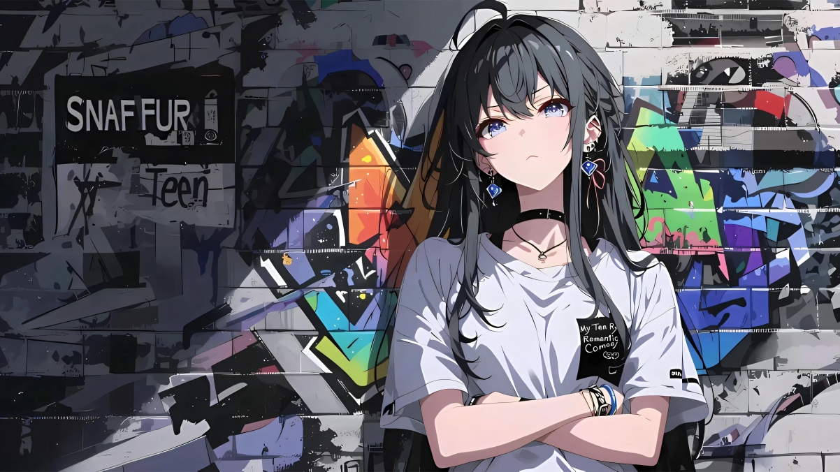 街头 涂鸦墙 动漫少女 4K壁纸 
